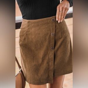 NWT Cupshe Corduroy Button-Front Mini Wrap Skirt, Size M, Color Coffee